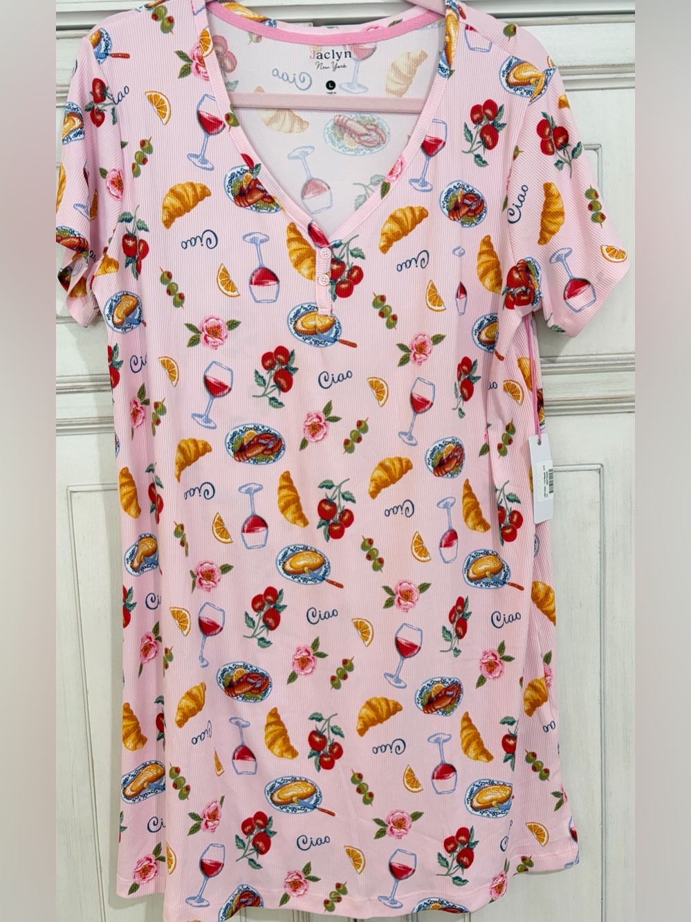 Women’s Pink 'Ciao' Breakfast Print Pajama shirt/dress